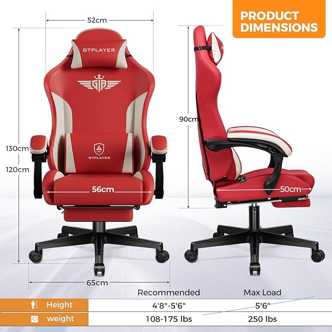 GTPLAYER Gaming Chair with Footrest, Big and Tall Game Chair High Back Computer - Image 3