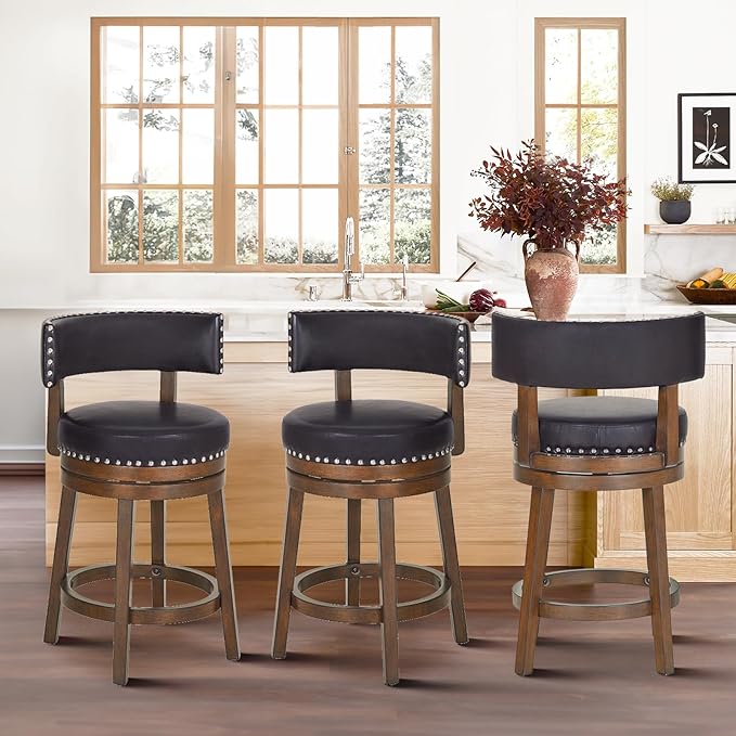 COLAMY Swivel Bar Stools Set of 3, Swivel Counter Height Barstools - Image 7