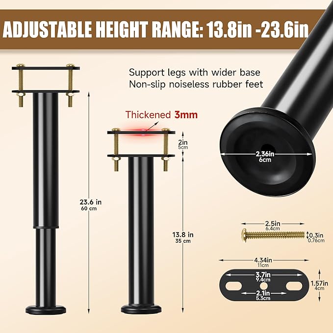 4 Pcs Adjustable Bed Frame Center Support Legs, Heavy Duty Cold Rolled Steel - Image 2