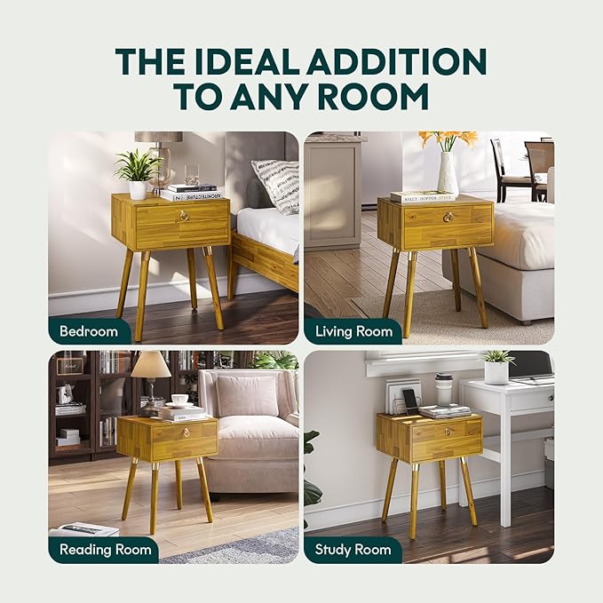 Bme Alden Wood Nightstand, Solid Wood End Table, Mid Century Modern Nightstand - Image 7