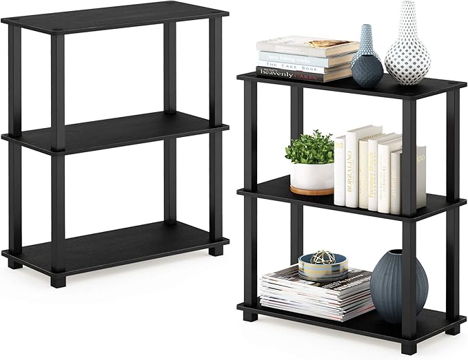 Furinno Turn-S-Tube 3-Tier Compact Multipurpose Shelf 2-Pack Americano/Black by Furinno-FitsYourSpaceFitsYourBudget