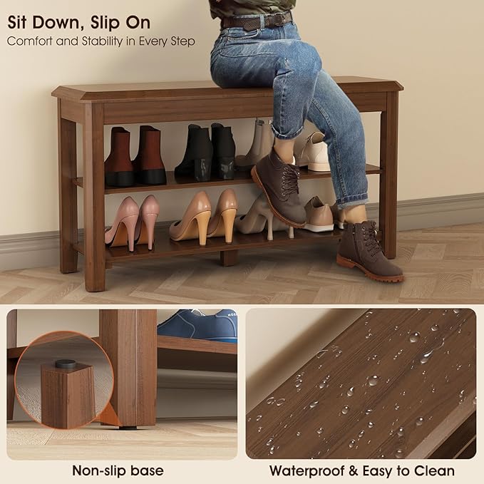 Shoe Rack for Front Door Entrance, Solid Wood Shoe Bench for Closet, Holds Up - Image 6