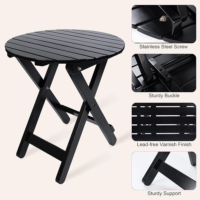 Outdoor Patio Side Table Round Small Wood End Table Folding Coffee Furniture - Image 5