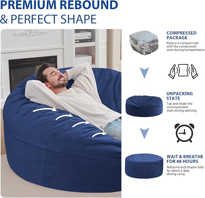 6FT Bean Bag Chair, Large Bean Bag Chairs - Image 6