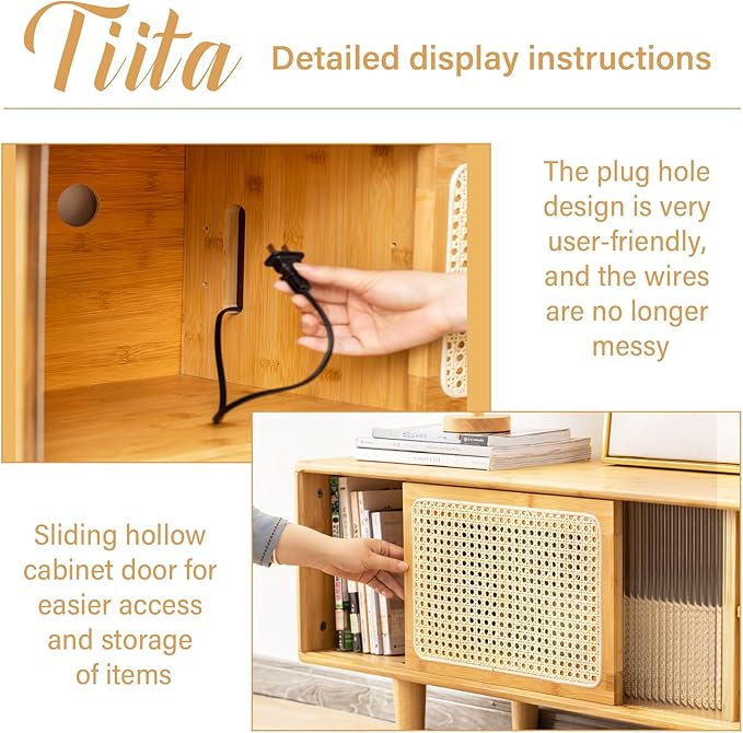 Tiita Rattan TV Stand for 55 65 Inch TV, Bamboo TV Cabinet - Image 8