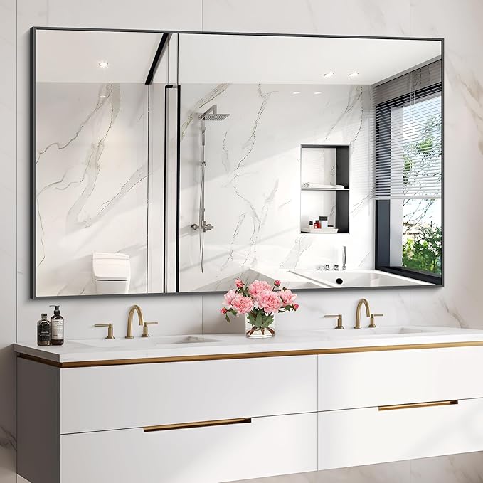 40x60inch Black Bathroom Mirror, Large Rectangular Wall Mirrors - Image 2