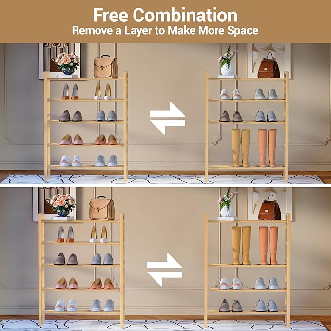 Haddockway Bamboo Shoe Rack for Closet, Free Standing Shoe Organizer - Image 7