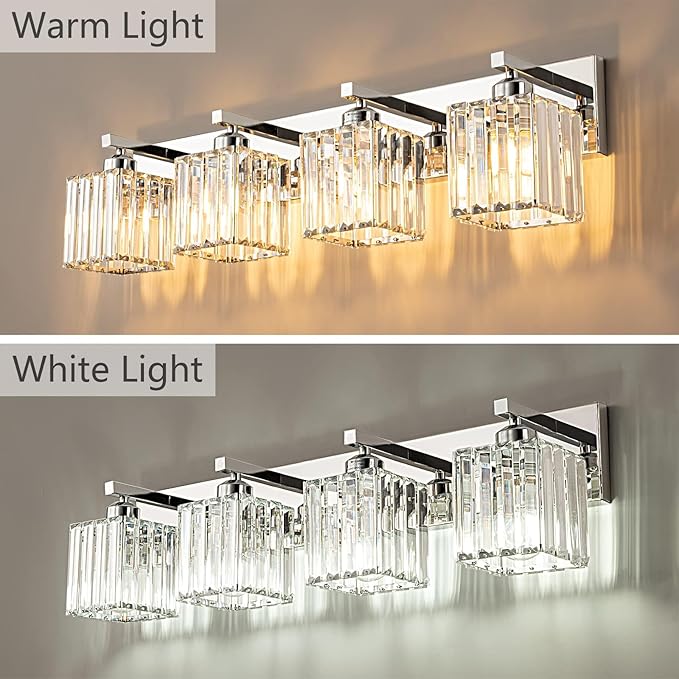 Modern 4-Light Chrome Crystal Bathroom Vanity Light Fixtures - Image 2