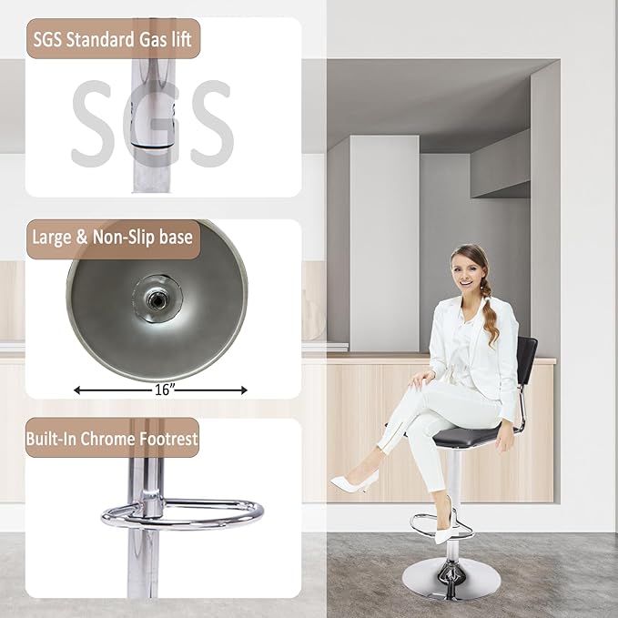 Sidanli Swivel Barstools Set of 2, Adjustable Barstools Set of 2，Faux Leather - Image 5