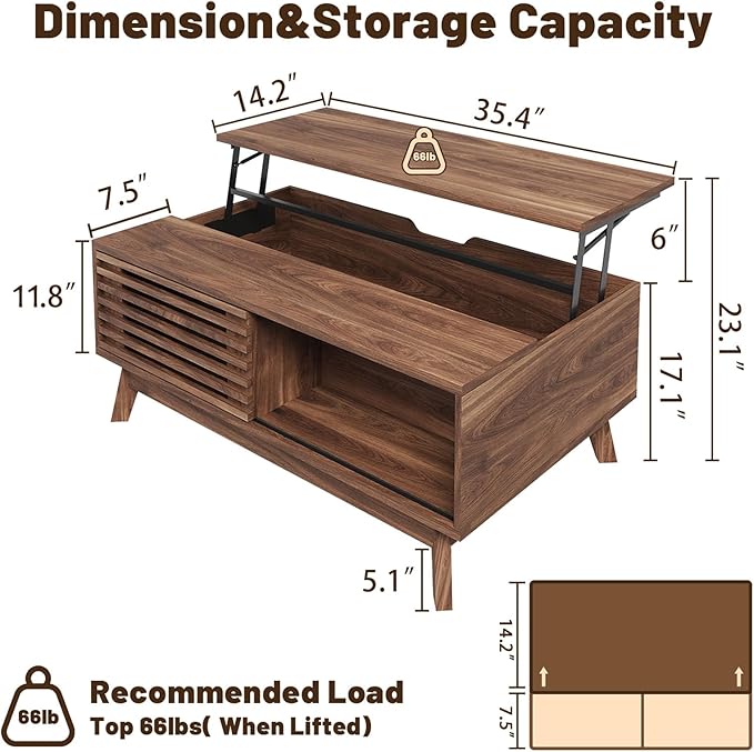 HAIOOU Lift Top Coffee Table, Mid Century Modern Coffee Table - Image 2