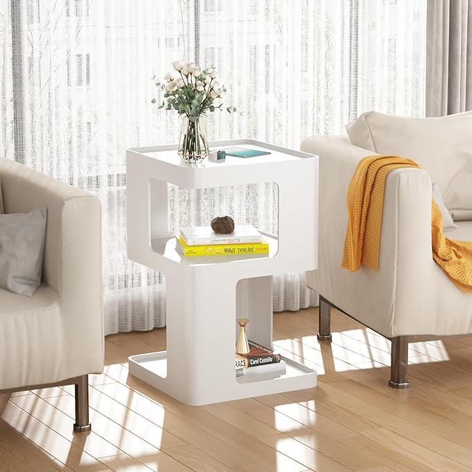 White Side Table, Modern Nightstand Metal End Table by TDDFLO