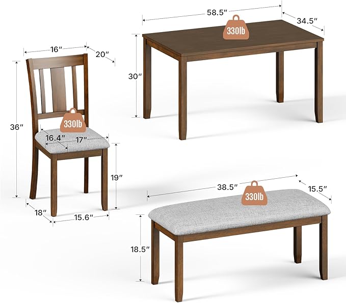 6-Piece Wooden Dining Set, Dining Table & Chair Set - Image 2