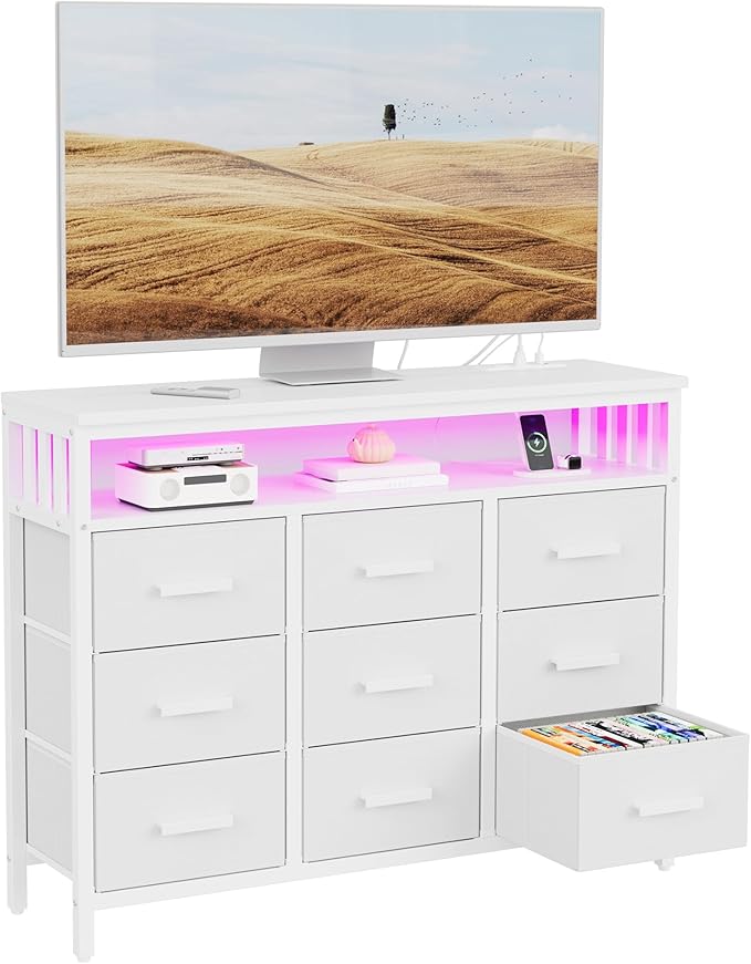 9 Drawer Dresser TV Stand with LED Lights & Power Outlets, Entertainment Center by J-yaamiZz