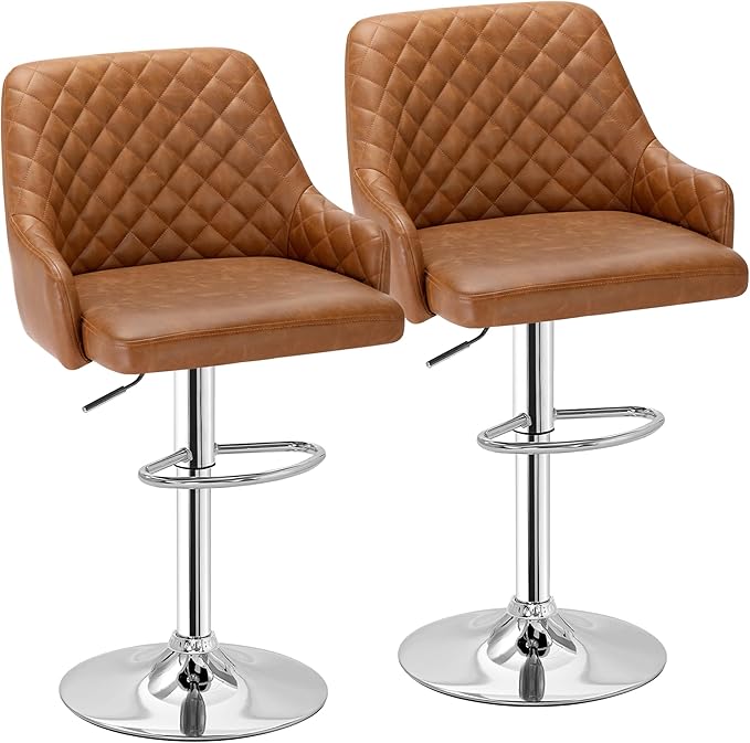 VECELO Bar Stools Set of 2, Modern PU Leather Adjustable Bar Stools by VECELO