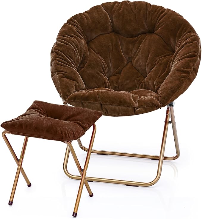 MoNiBloom Round Folding Faux Fur Saucer Chair by Monibloom