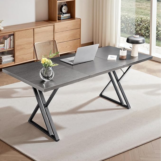 70.9Inch Office Desk, Executive Office Desk，Modern Industrial Style, Z-Shaped by Younhomedge