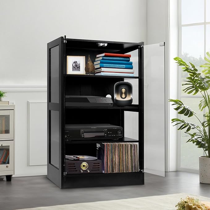 4-Tier Media Cabinet with LED Lighting, Audio/Video Stand Featuring Built-in - Image 2