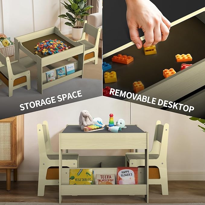 Joyooss Kids Table and Chair Set, 4 in 1 Wooden Activity Toddler Table and - Image 2