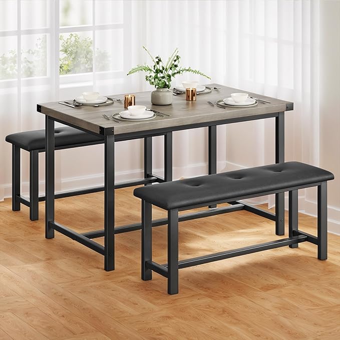 3 PSC Dining Table Set with 2 Upholstered Benches and 1 Table by PioneerWorks