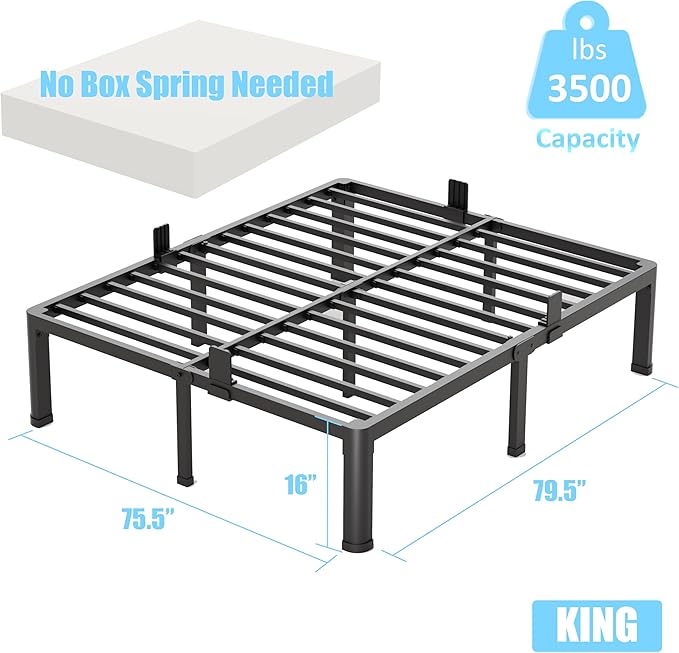 FUIOBYVV King Bed Frame with Round Corner Edge Legs 16 inch High 3500 lbs Heavy - Image 3