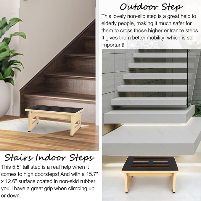 One Step Stool with Non-Slip Rubber Stepping Feet, Heavy Duty Wooden Step Stools - Image 6
