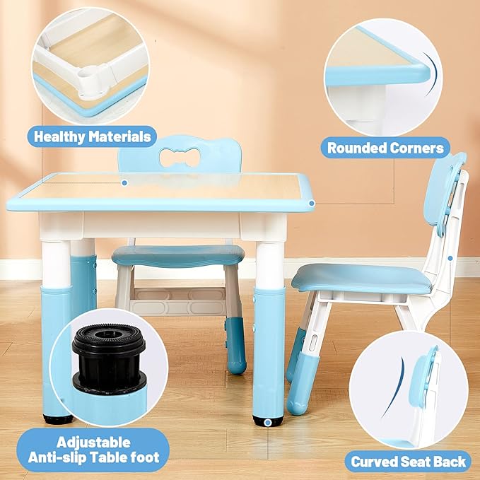 FUNLIO Kids Table and 4 Chairs Set, Height Adjustable Toddler Table and Chair - Image 5