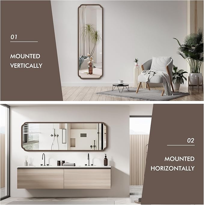 WallBeyond Full Length Mirror Wall Mounted 71"x24", Rustic Wooden Frame Floor - Image 6