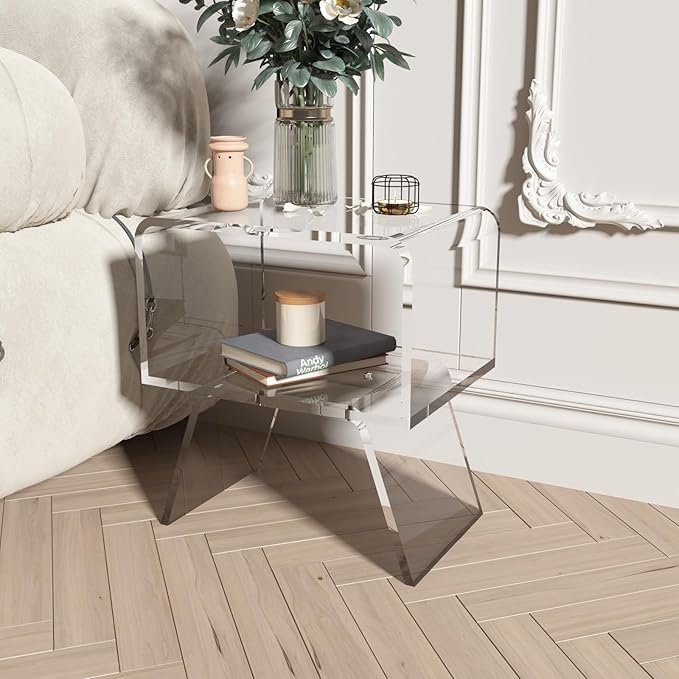 Acrylic Nightstand Side Table Modern nightstand Clear Home Decor Display End - Image 2