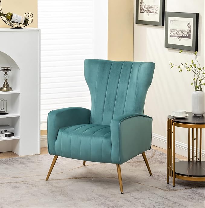 Container Furniture Direct Modern Velvet Accent Chair, Channel Tufted Bedroom - Image 3