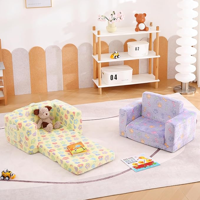 Tiita 2-in-1 Kids Sofa, Convertible Children Couch to Lounger, Flip Out Kids - Image 9