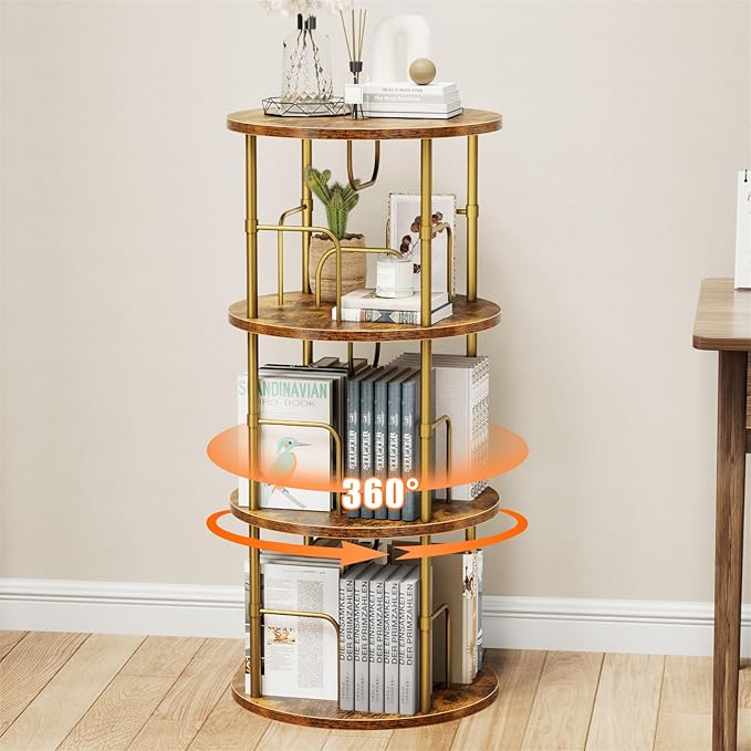 Rotating Bookshelf, 3 Tier Round Revolving Bookcase by ALLSTAND