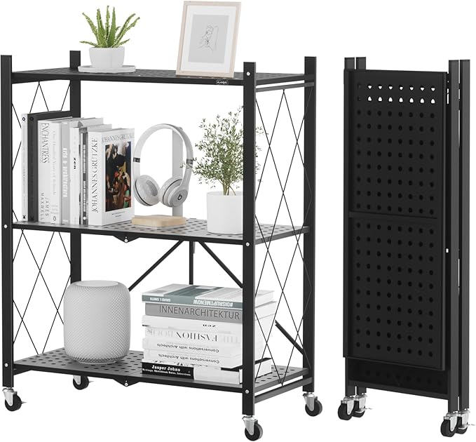 ALANNG Storage Shelves with Wheels, Bookshelf with Storage, No Assembly Metal by ALANNG