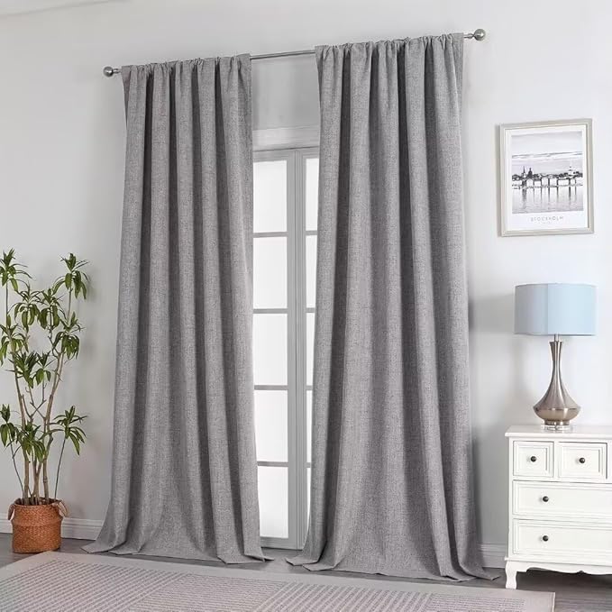 Joydeco Natural Linen Curtains 84 inch Length 2 Panels Set Burg 100% Blackout - Image 7