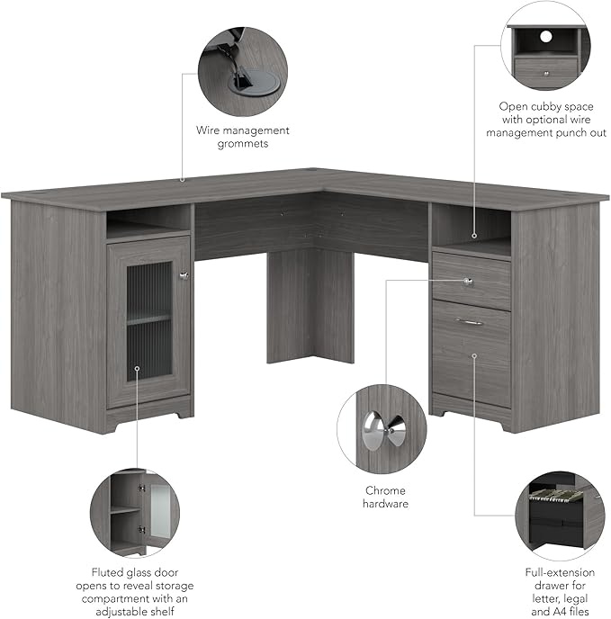 Bush Furniture Cabot L Shaped Computer Desk in Modern Gray | Corner Table - Image 10