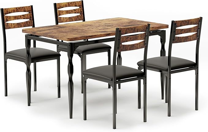 GarveeHome 5 Piece Dining Table Set, Industrial Style Dining Table and Chairs - Image 7