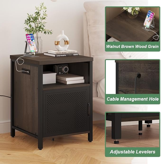 FATORRI End Table with Storage, Rustic Side Table - Image 6