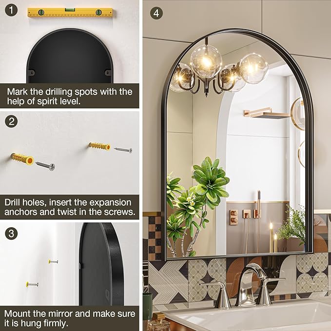 Brightify Arched Mirror, Arched Wall Mirror, 24 x 40 Inch Black Arch Mirror - Image 6