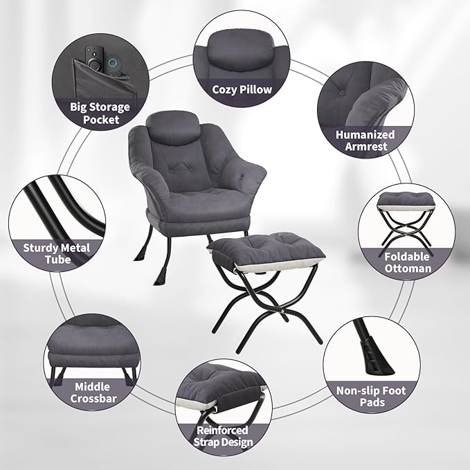 IDEALHOUSE Lazy Chair with Ottoman - Image 4