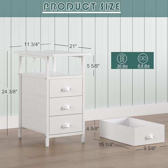End Table with Charging Station, LED Side Tables with USB Ports and Outlets - Image 3
