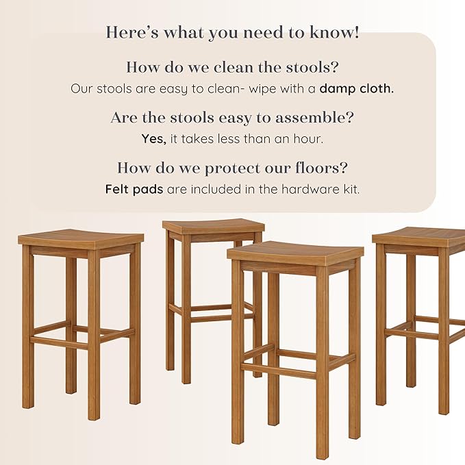Grain & Grove Smith Collection Set of 4 Solid Wood Bar Stools, 30 inch - Image 5