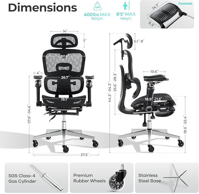 Ergonomic Office Chair with 9D Arms, Adjustable Seat Depth, 3D Lumbar Support - Image 2