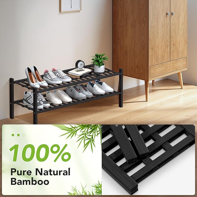 Haddockway Long 2 Tier Bamboo Shoe Rack Storage Organizer, Small Space - Image 5