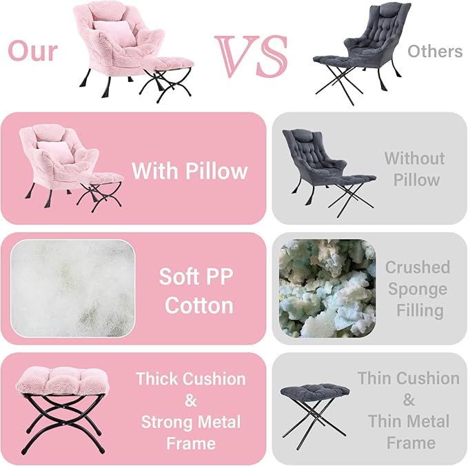 Lazy Chair with Ottoman, Comfy Reading Lounge Chair with Footstool & Throw - Image 7