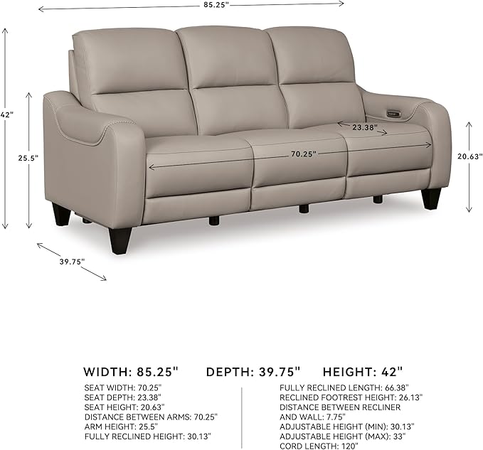 Signature Design by Ashley Mercomatic Casual Leather Match Wall Hugger Power - Image 3