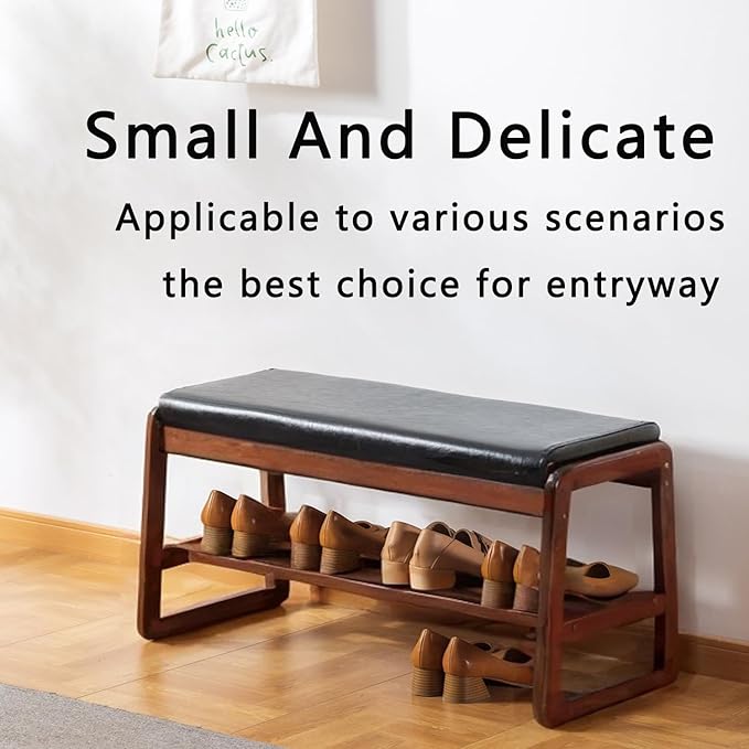 latifolia Solid Wood Bench, Entryway Shoe Bench - Image 4