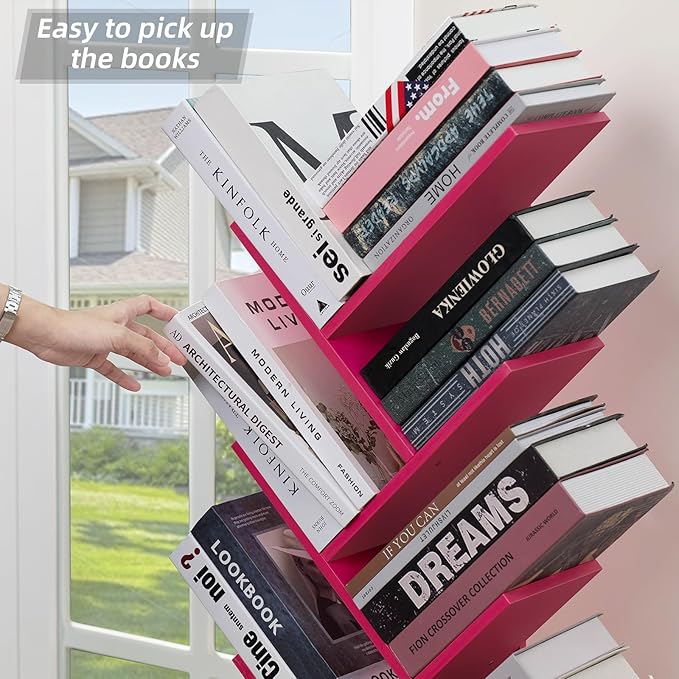8 Tier Tree Bookshelf with Drawer, Free Standing Wood Bookcase - Image 7