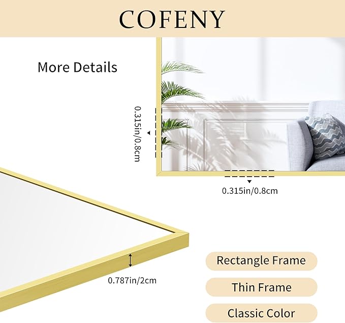 Gold Bathroom Mirror for Wall, 30x36 Inch Rectangle - Image 4