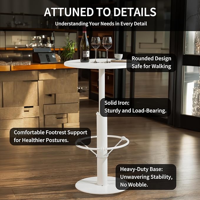 42" Tall Modern Industrial Bar Table-23.6" Dia Round Metal Top Standing Pub - Image 4