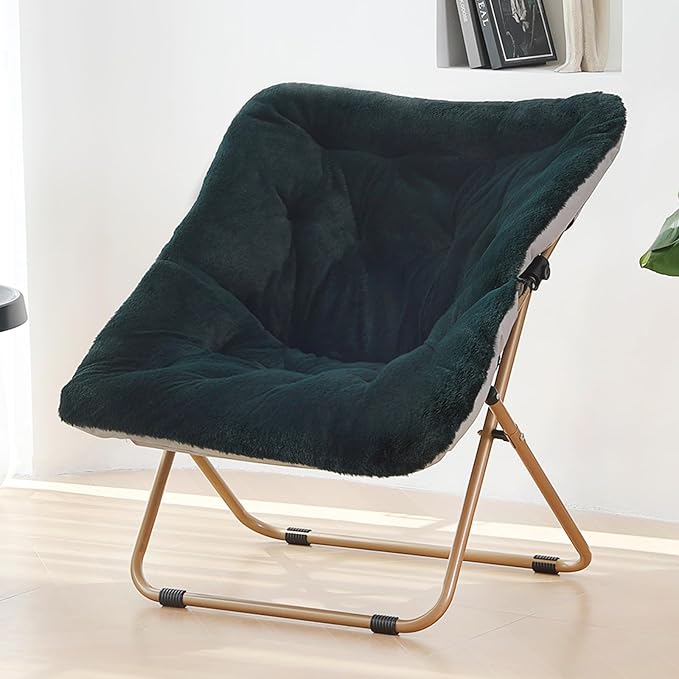 Saucer Chair, Comfy Bedroom Chairs, Oversized Folding Faux Fur Chair, Foldable - Image 2