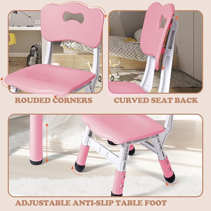 Kids Table and 2 Chairs Set, Height Adjustable Toddler Study Table and Chair Set - Image 6